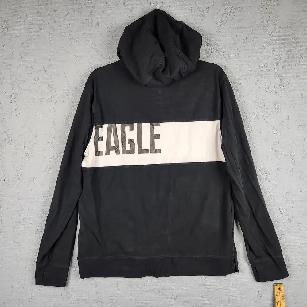 American Eagle Hoodie Mens Medium Black Active Flex Lightweight Sweatshirt Logo